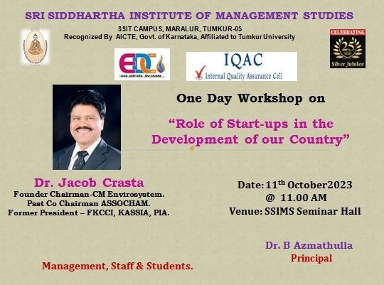 One Day Workshop on “Role of Start-ups in the Development of our Country” @ 11.00AM in SSIMS Seminar hall