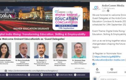 Eminent Educationist as Guest Delegates at the ArdorComm Digital Bharat Education Conclave & Awards 2025, Bengaluru scheduled for 19th September 2025.